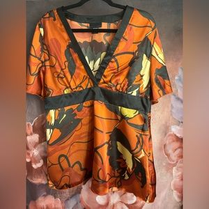 Orange and Black Artistic Floral Glowy Top by Apostrophe Size XL
